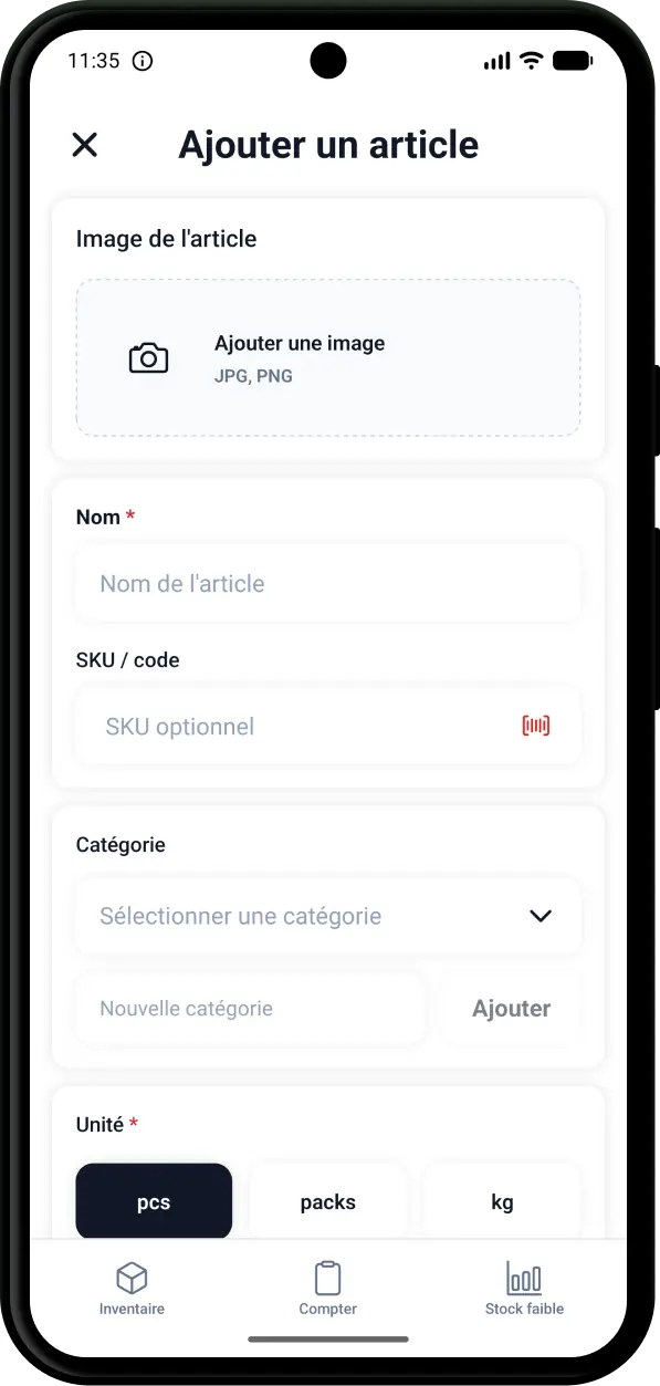 Add item screen
